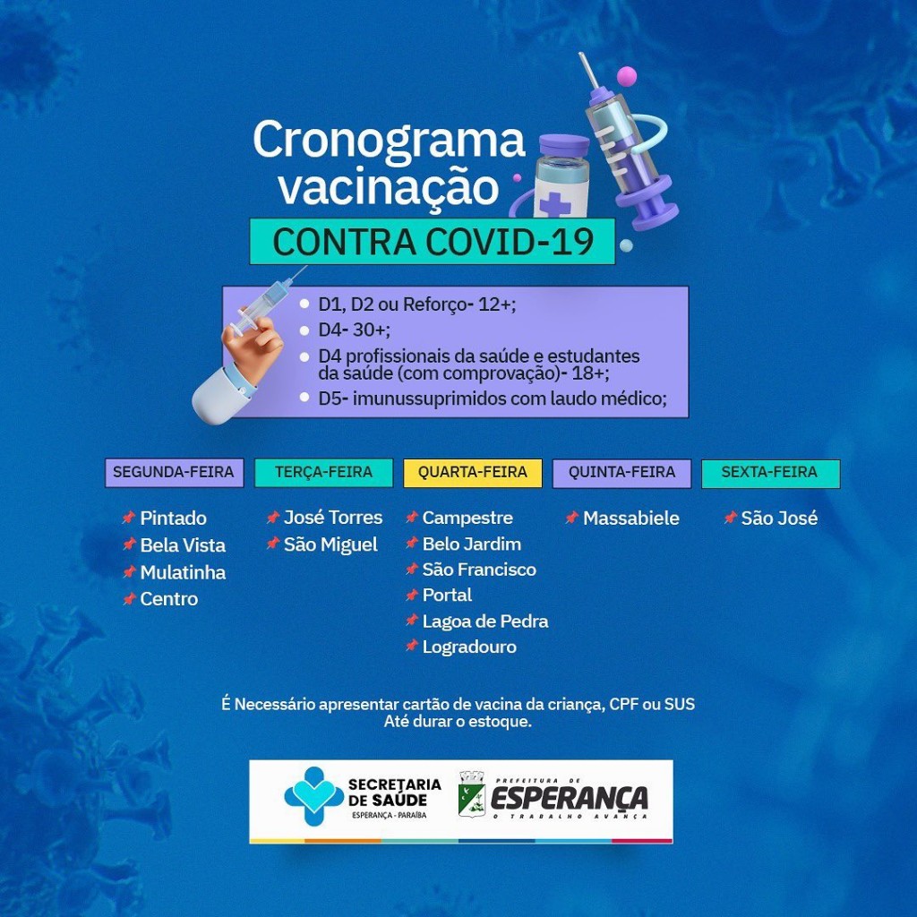 ✅ Cronograma vacinação contra COVID-19